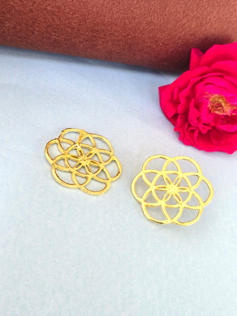 Gold Floral Geometric Stud Earrings