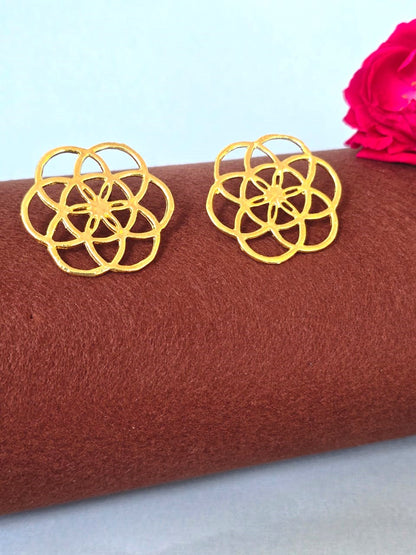Gold Floral Geometric Stud Earrings