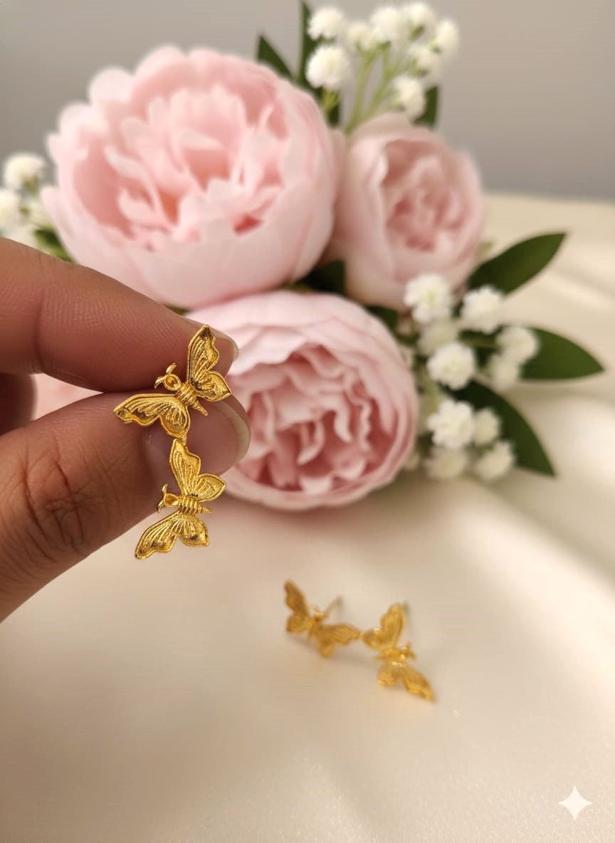 Gold Leaf Drop Earrings for Women | Elegant Brass Butterfly & Floral Daily Wear Earrings
