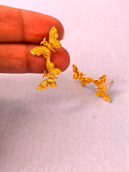 Gold Leaf Drop Earrings for Women | Elegant Brass Butterfly & Floral Daily Wear Earrings