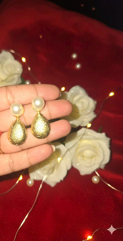 Gold Pearl Drop Earrings for Women | Elegant Brass Dangler Earrings for Festive & Party Wear