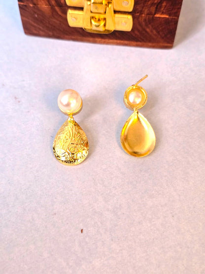 Gold Pearl Drop Earrings for Women | Elegant Brass Dangler Earrings for Festive & Party Wear