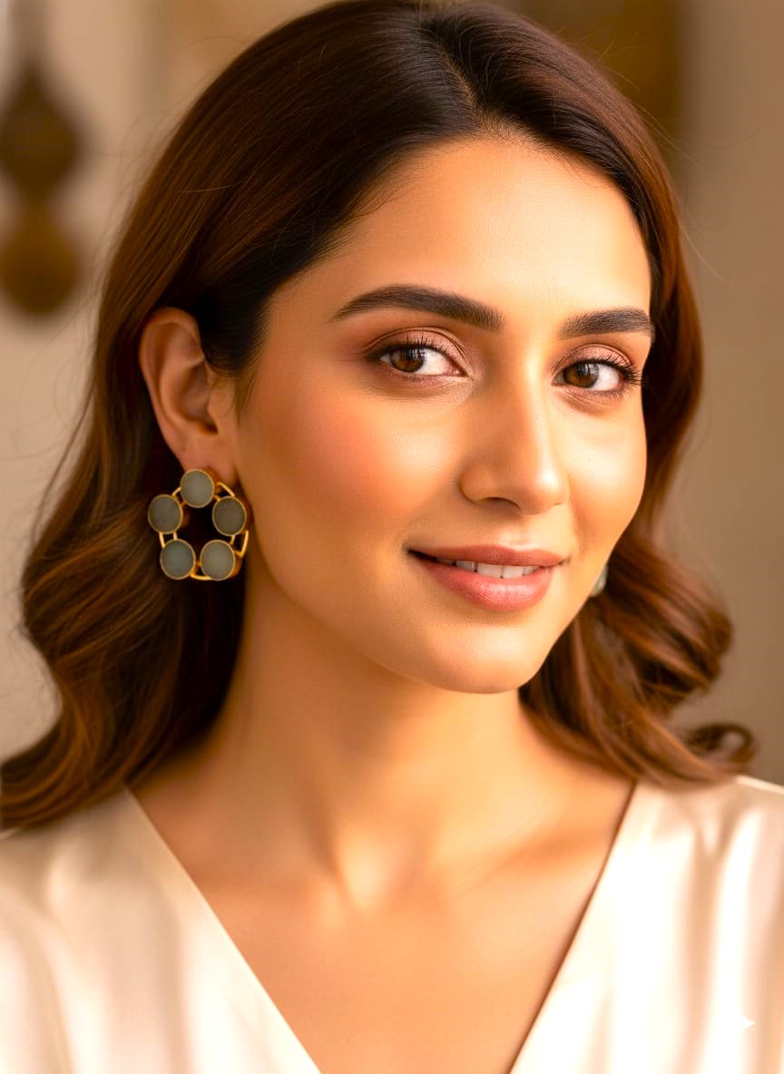 Gold & Pista Green Geometric Drop Earrings for Women | Brass Statement Office Wear Earrings