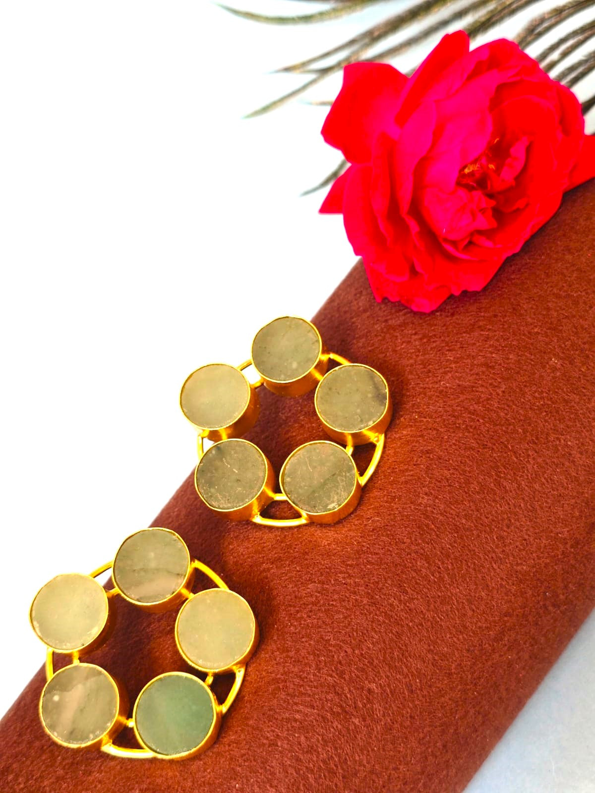 Gold & Pista Green Geometric Drop Earrings for Women | Brass Statement Office Wear Earrings