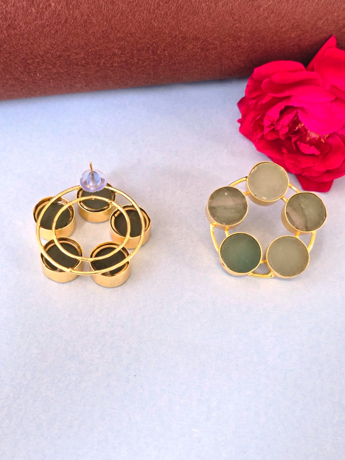 Gold & Pista Green Geometric Drop Earrings for Women | Brass Statement Office Wear Earrings