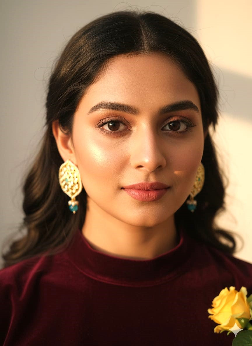 Gold Polish Kundan Stud Earrings with Blue Bead | Traditional Festive & Wedding Wear Earrings