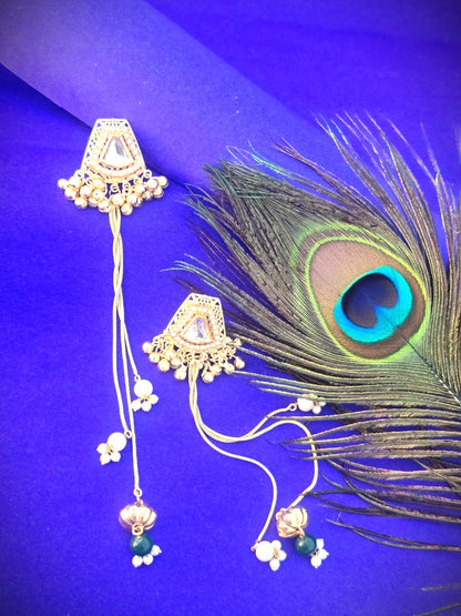 Gold Polish Long Dangle Earrings in Brass | Traditional Festive & Wedding Wear Earrings