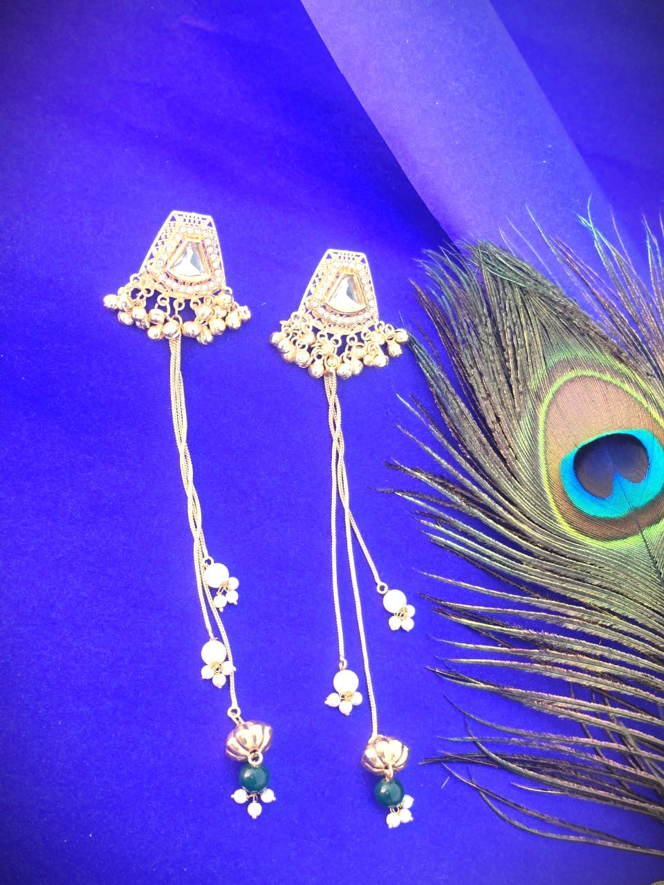 Gold Polish Long Dangle Earrings in Brass | Traditional Festive & Wedding Wear Earrings