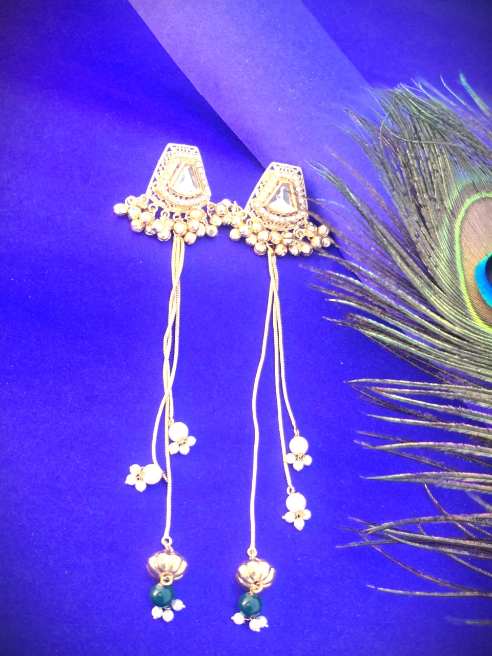 Gold Polish Long Dangle Earrings in Brass | Traditional Festive & Wedding Wear Earrings