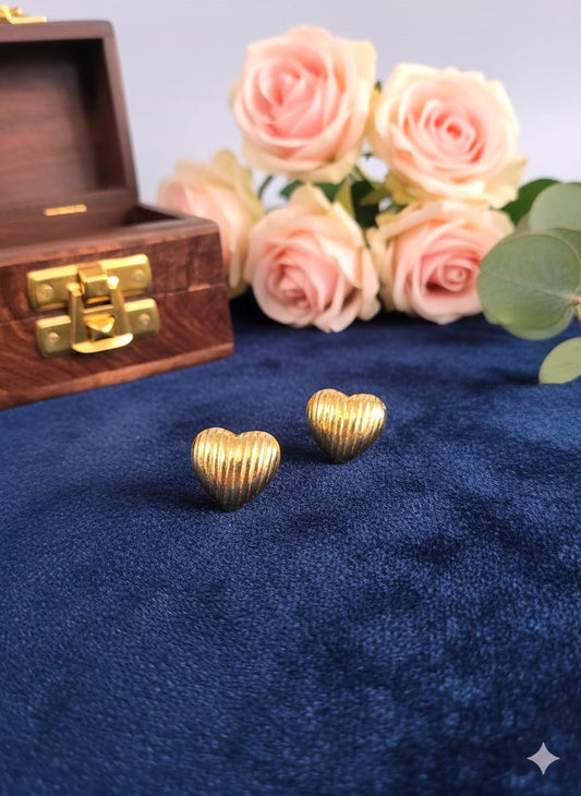 Golden Heart Shape Brass Stud Earrings for Women | Minimal Romantic Daily Wear Earrings – RavJyoti
