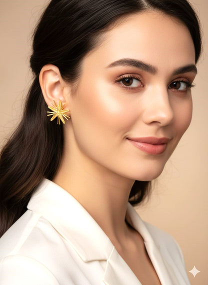 Golden  Stud Earrings | Minimal Statement Earrings for Women- RAVJYOTI