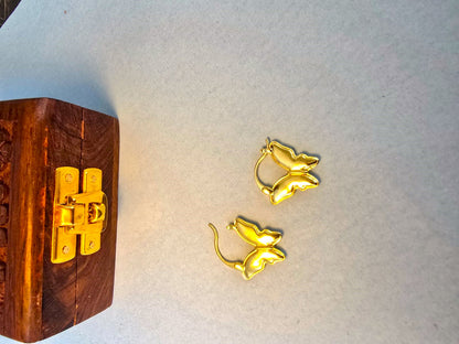 Golden Butterfly Hoop Earrings in Brass | Lightweight Statement Hoops by RavJyoti