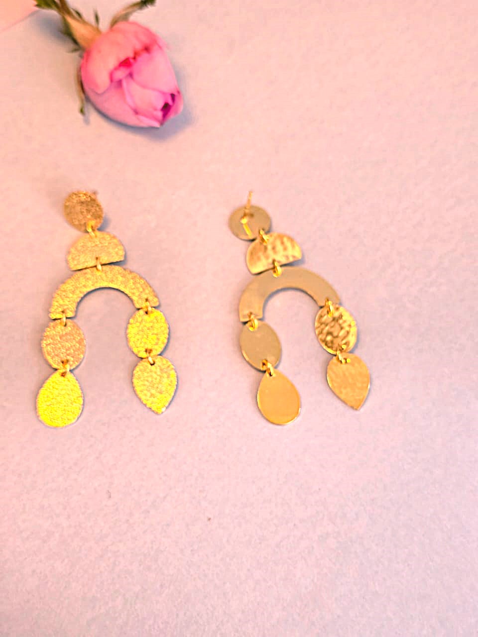 Golden Heart Drop Statement Earrings | Textured Brass Long Earrings for Women