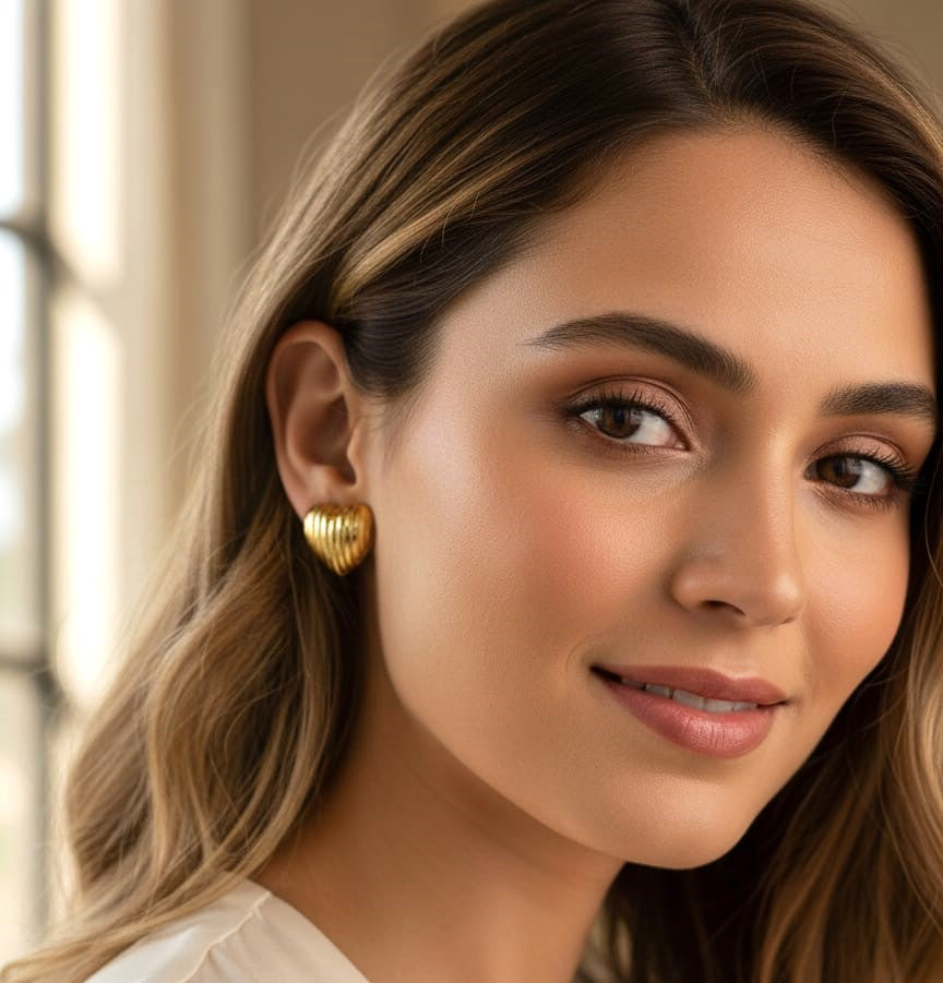 Golden Heart Shape Brass Stud Earrings for Women | Minimal Romantic Daily Wear Earrings – RavJyoti