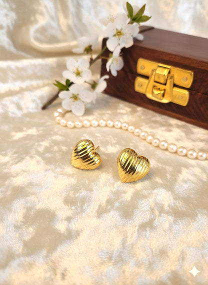 Golden Heart Shape Brass Stud Earrings for Women | Minimal Romantic Daily Wear Earrings – RavJyoti
