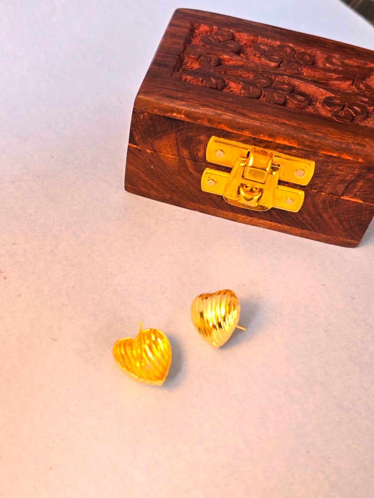 Golden Heart Shape Brass Stud Earrings for Women | Minimal Romantic Daily Wear Earrings – RavJyoti