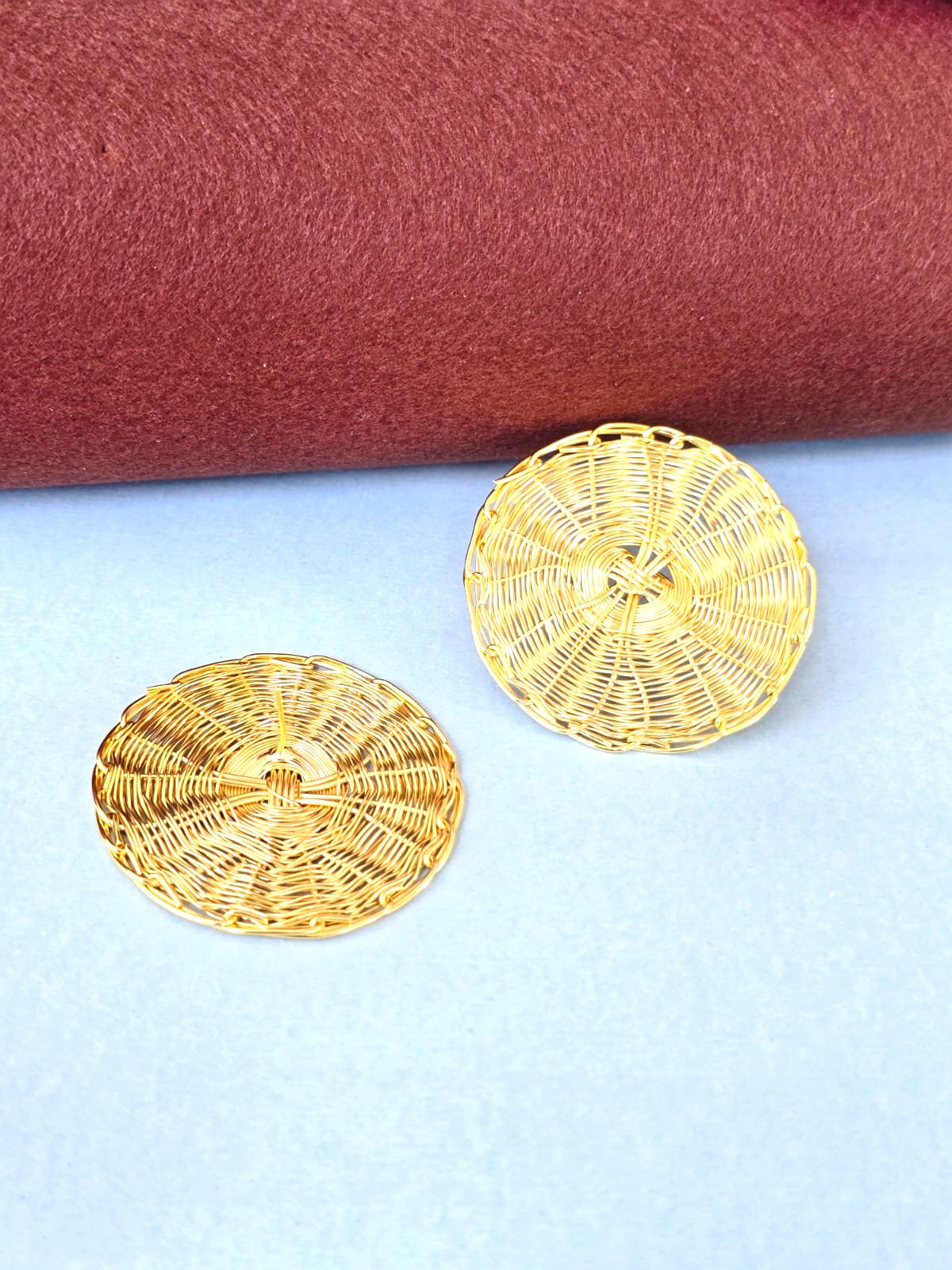 Golden Textured Disc Stud Earrings in Brass | Bold Minimal Statement Earrings for Women – RavJyoti