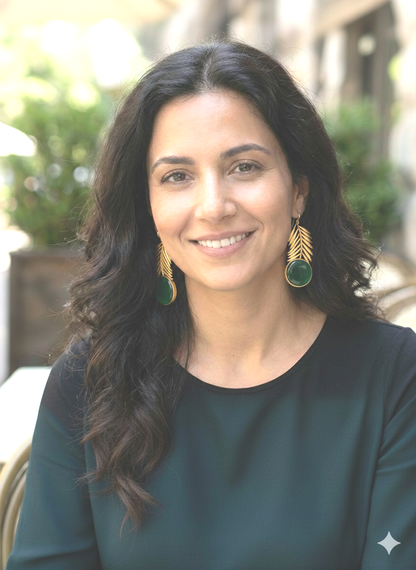 Green Stone Leaf Design Brass Earrings