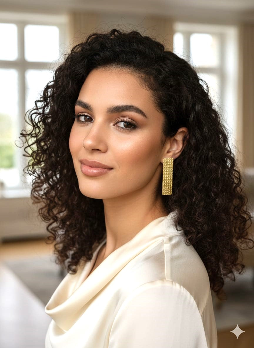 Textured Gold Finish Brass Statement Stud Earrings