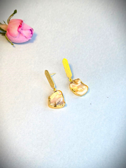 Handcrafted Brass Pearl Drop Earrings | Elegant Gold-Tone Statement Earrings – RavJyoti
