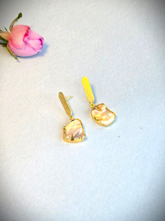 Handcrafted Brass Pearl Drop Earrings | Elegant Gold-Tone Statement Earrings – RavJyoti