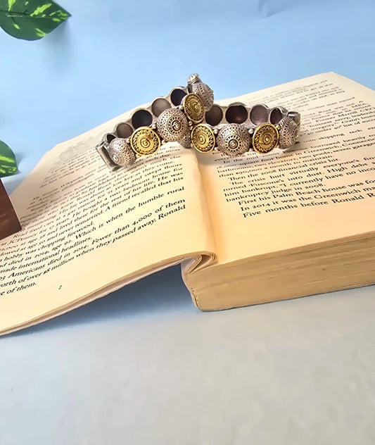 Handcrafted Dual Tone Coin Motif Bangle Pair