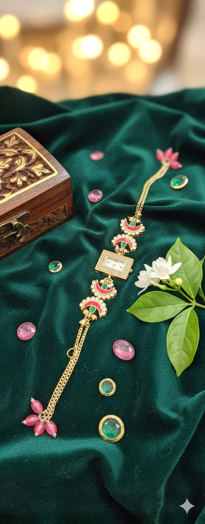 Handcrafted Meenakari Pearl Jewellery Watch