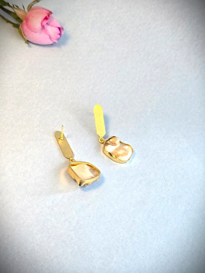 Handcrafted Brass Pearl Drop Earrings | Elegant Gold-Tone Statement Earrings – RavJyoti