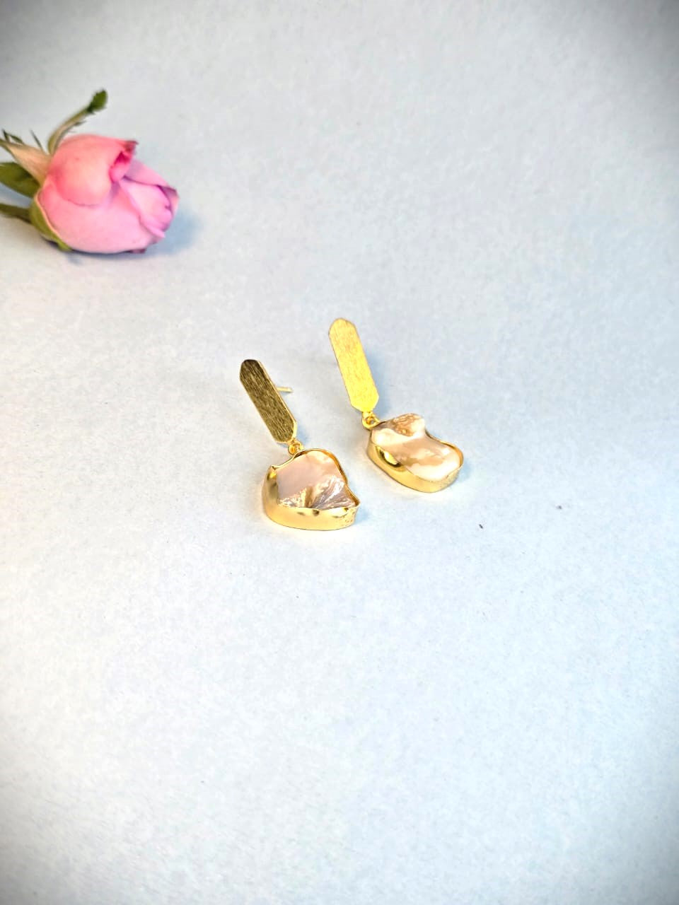 Handcrafted Brass Pearl Drop Earrings | Elegant Gold-Tone Statement Earrings – RavJyoti