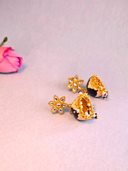Handcrafted Floral Blue Enamel Jhumka Earrings in Brass – Traditional Ethnic Jewellery for Women