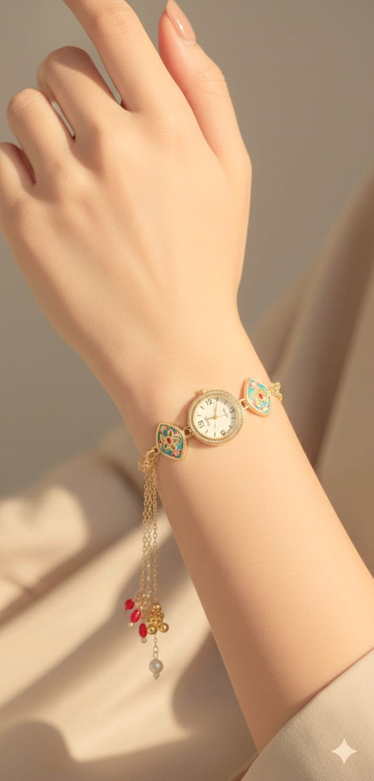 Handcrafted Kundan Meenakari Jewellery Watch for Women