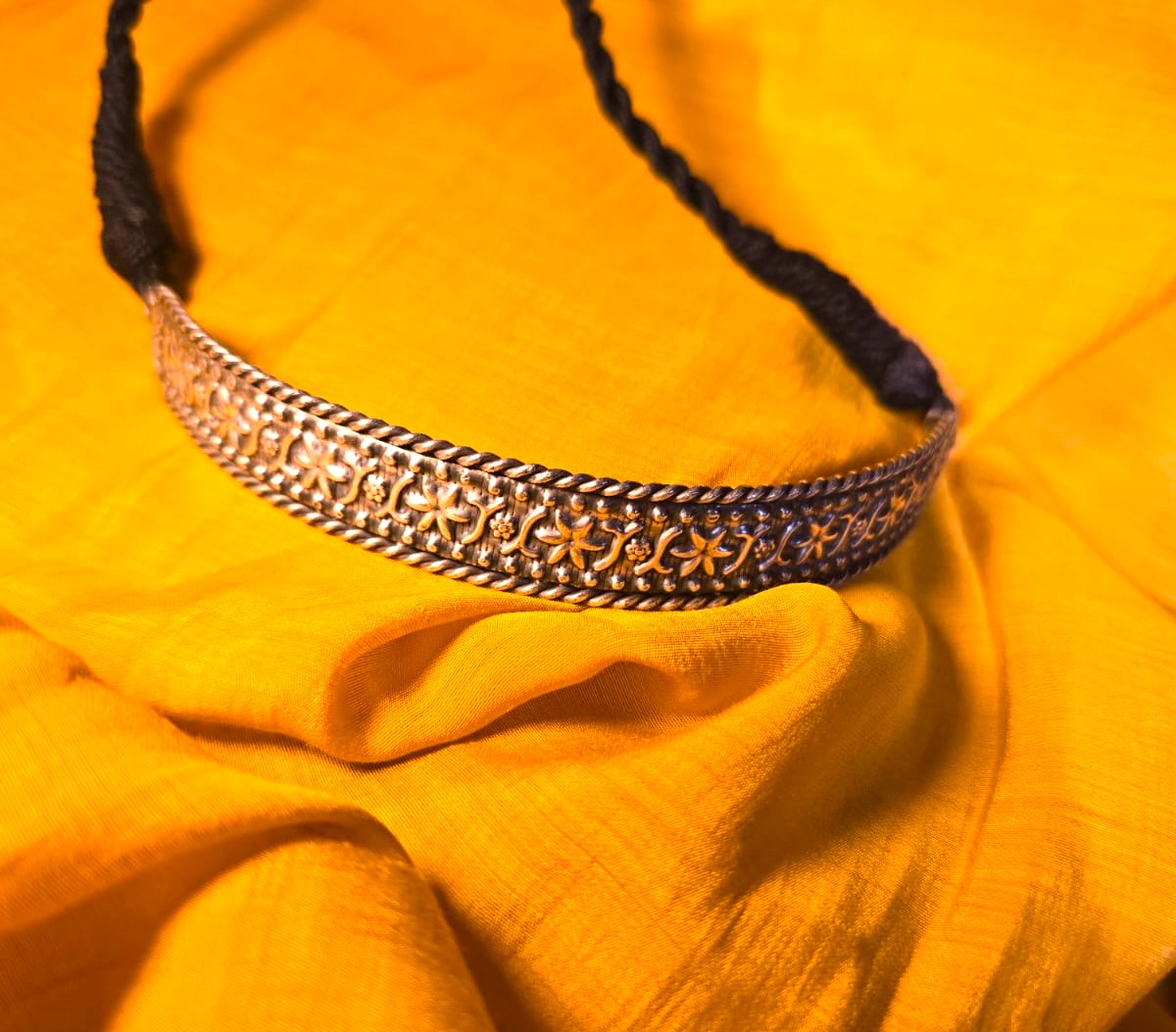Handcrafted Oxidised Silver Floral Choker Necklace for Women
