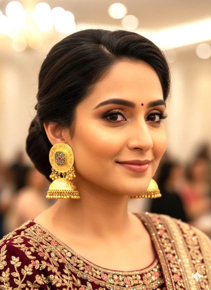 Traditional Gold Polish Temple Jhumki Earrings for Women, Jhumki