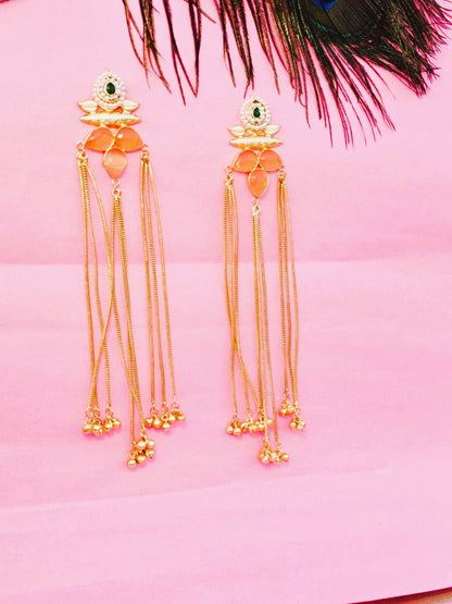 Kashmiri Long Earrings for Women - Gold Polished Ethnic Jewellery