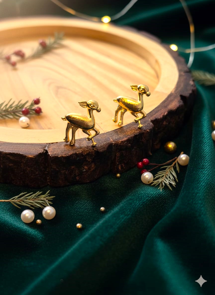 Minimal Gold Deer Stud Earrings for Women | Brass Hirni Inspired Daily Wear Earrings