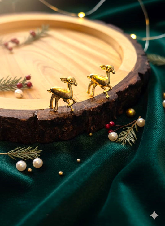 Minimal Gold Deer Stud Earrings for Women | Brass Hirni Inspired Daily Wear Earrings