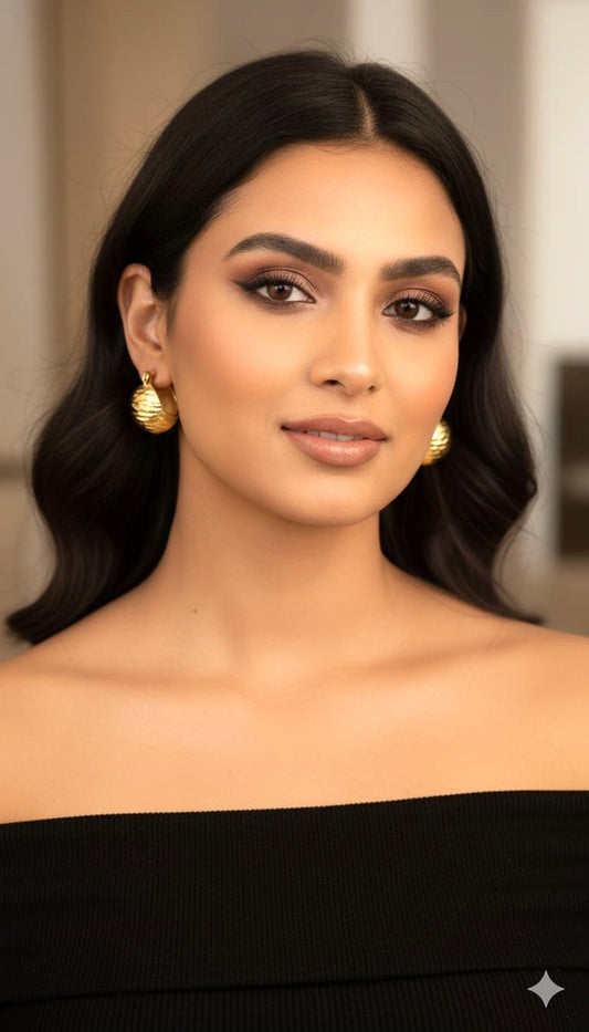 Minimal Gold Finish Textured Hoop Earrings for Women