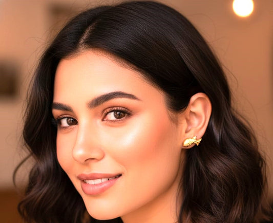 Minimal Gold Fish Stud Earrings for Women | Lightweight Brass Daily Wear Earrings