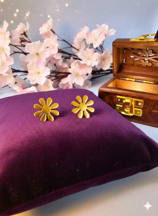 Minimal Gold Flower Stud Earrings in Brass | Lightweight Everyday Floral Earrings for Women