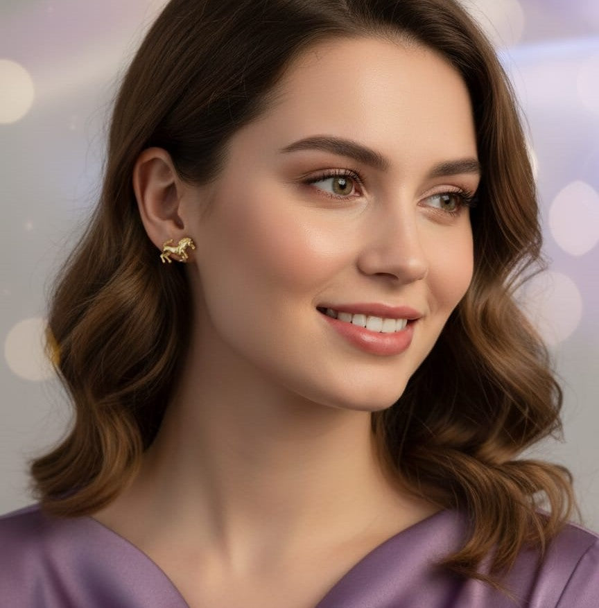 Minimal Gold Horse Stud Earrings for Women | Brass Equestrian Daily Wear Earrings