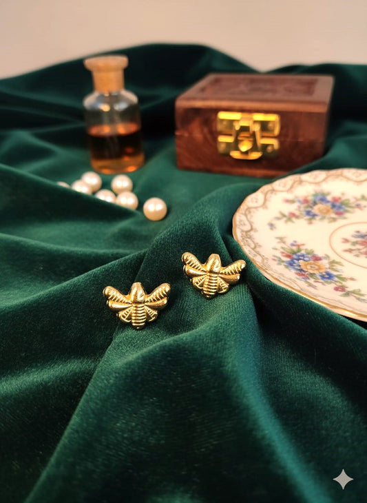 Minimal Gold Bee Stud Earrings for Women | Lightweight Brass Daily Wear Earrings