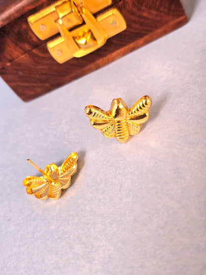 Minimal Gold Bee Stud Earrings for Women | Lightweight Brass Daily Wear Earrings