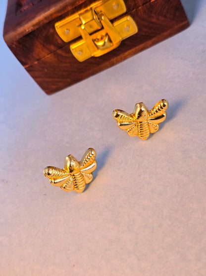 Minimal Gold Bee Stud Earrings for Women | Lightweight Brass Daily Wear Earrings
