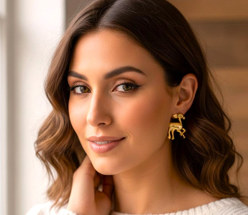 Minimal Gold Deer Stud Earrings for Women | Brass Hirni Inspired Daily Wear Earrings