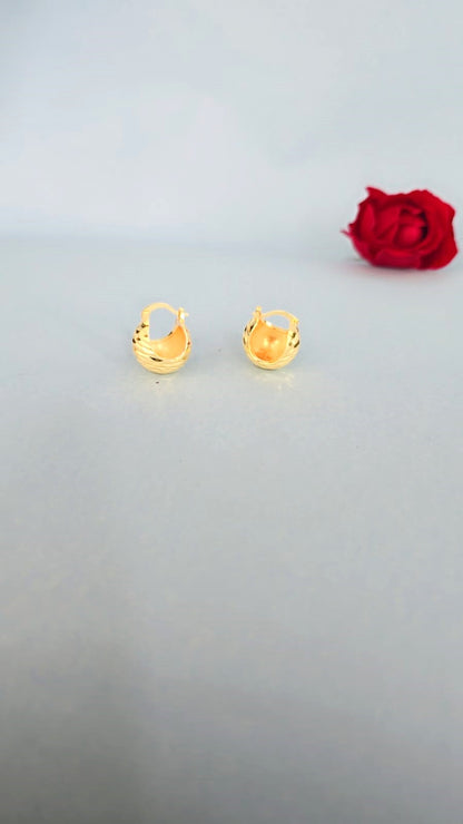 Minimal Gold Finish Textured Hoop Earrings for Women