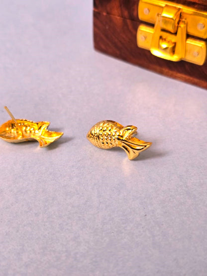 Minimal Gold Fish Stud Earrings for Women | Lightweight Brass Daily Wear Earrings