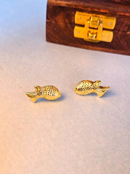 Minimal Gold Fish Stud Earrings for Women | Lightweight Brass Daily Wear Earrings