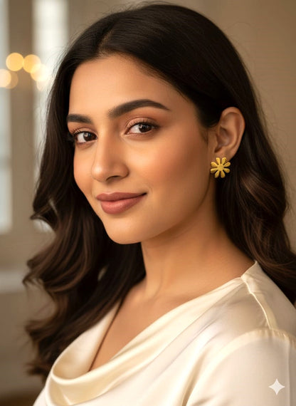 Minimal Gold Flower Stud Earrings in Brass | Lightweight Everyday Floral Earrings for Women