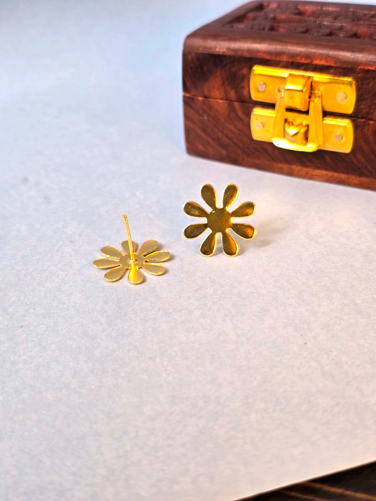 Minimal Gold Flower Stud Earrings in Brass | Lightweight Everyday Floral Earrings for Women