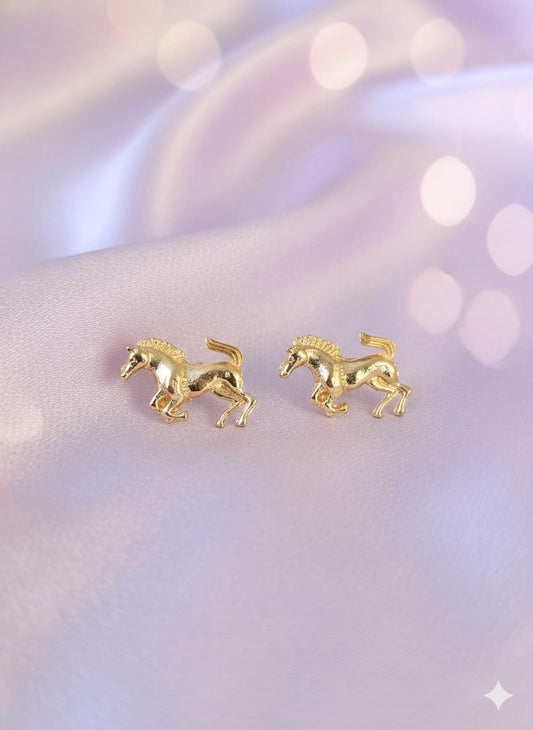 Minimal Gold Horse Stud Earrings for Women | Brass Equestrian Daily Wear Earrings